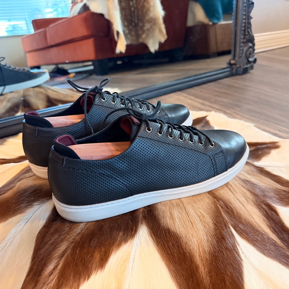 Kenneth Cole Black Perforated Leather Sneakers